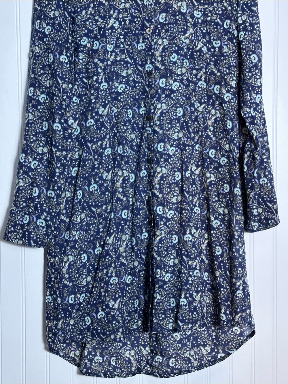Roller Rabbit blue floral dress long sleeves button-down front M Relax Fit - Picture 3 of 12